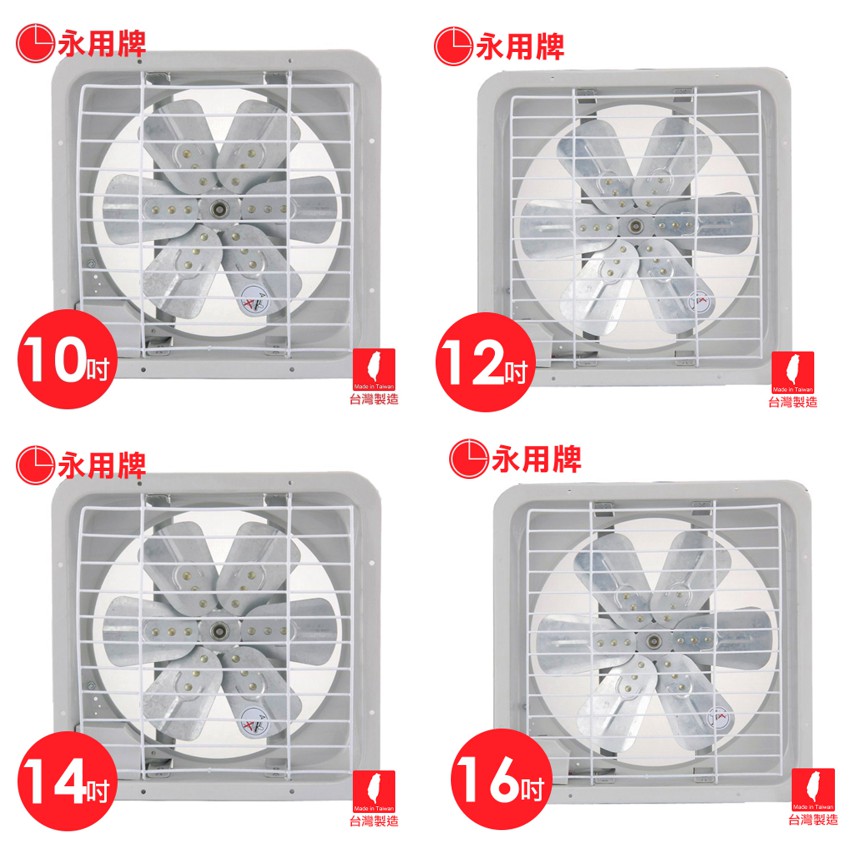 【永用牌】MIT台灣製造 10吋 12吋 14吋 16吋 鋁葉加裝後護網型 抽風機 吸排兩用扇 抽風扇 排風扇 排風機