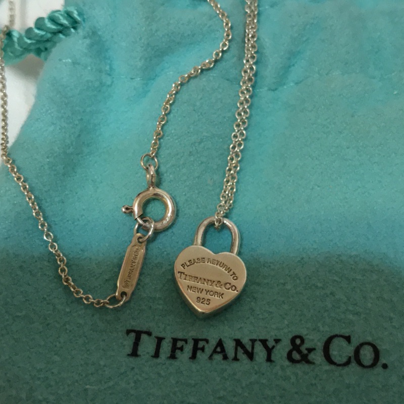 tiffany&amp;co.蒂芬妮經典刻字迷你愛心鎖頭純銀鎖骨項鍊