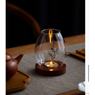 ⟪台灣現貨⟫簡約復古 實木透明玻璃蠟燭台 質感燭台 居家裝飾點綴