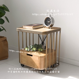 <暖居生活>日式藤編床頭櫃帶輪小戶型沙發邊櫃創意實木窄臥室可移動鐵藝ins