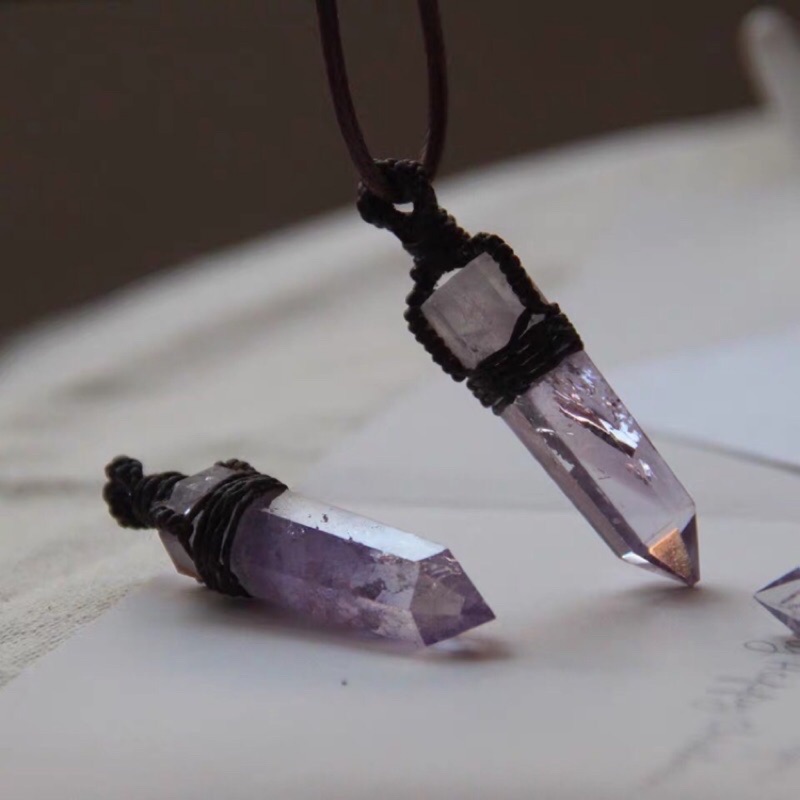 開運紫水晶柱靈擺 項鍊網編手作 現貨 蝦皮購物