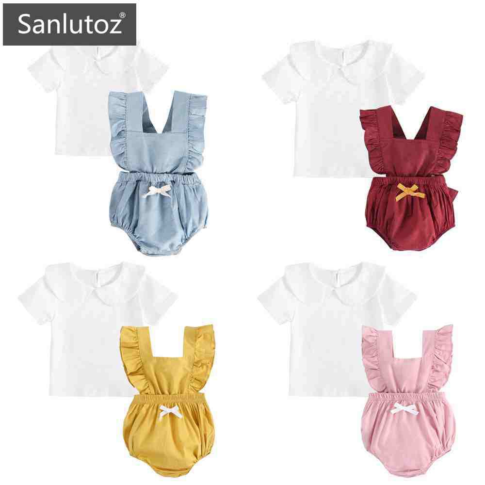 Sanlutoz 女寶寶娃娃領公主氣質短袖上衣+綁帶寶寶包屁衣 時尚
