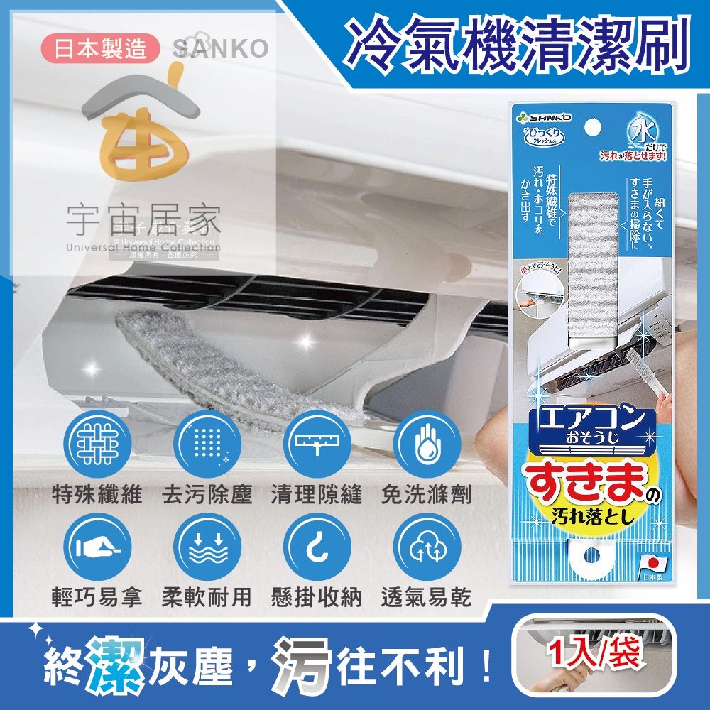 日本 SANKO 冷氣機 清潔刷 1入 出風口濾網 免洗劑 去污 除塵 扁型 不織布 耐熱 透氣 快乾 防霉 好收納