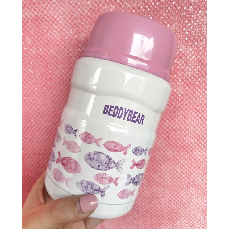 韓國不悲劇的杯具熊BEDDY BEAR限量粉紅魚18-8不鏽鋼食物保溫罐/悶燒罐[520ml]附ST湯匙