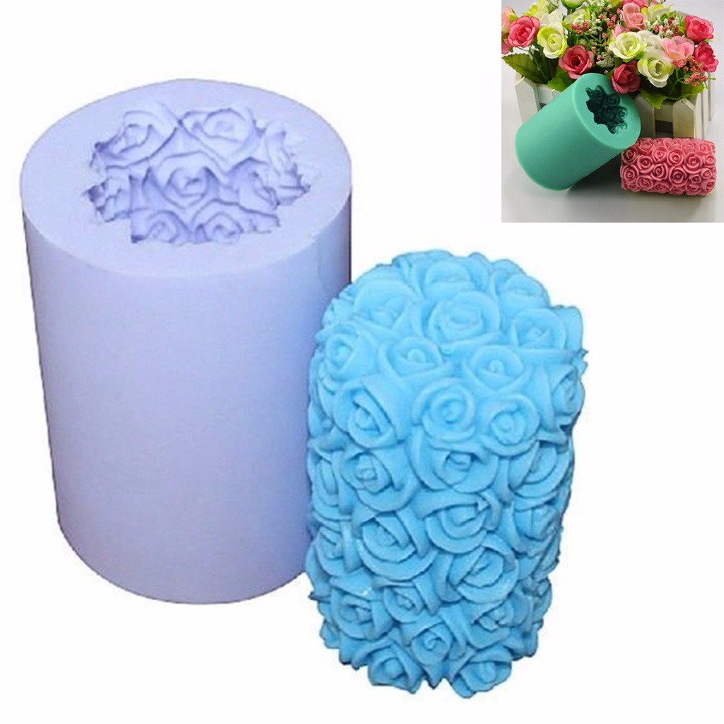 三維矽膠玫瑰花蠟燭香皂製作模具圓筒婚禮diy工藝新品