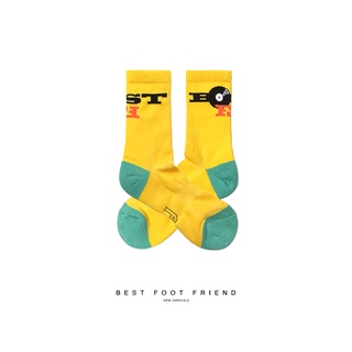 BFF Symptom Socks 黃色 唱片 文字 造型襪 長襪 中筒襪【BF210036-YE】