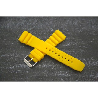 22mm高質感silicone strap潛水風格~~黃色~~~蛇腹式矽膠錶帶,替代SEIKO,CITIZEN....