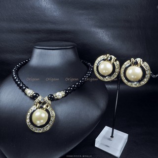 珍珠林~展示品賠售出清特價~8MM手工燒黑琉璃項鍊.耳環.整套出清#361