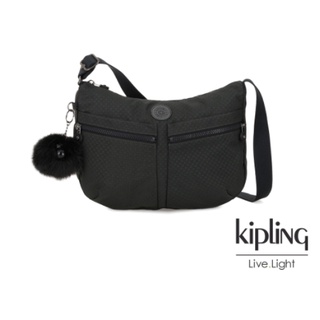 Kipling 黑格紋雙拉鍊前袋肩背包 # 全新商品