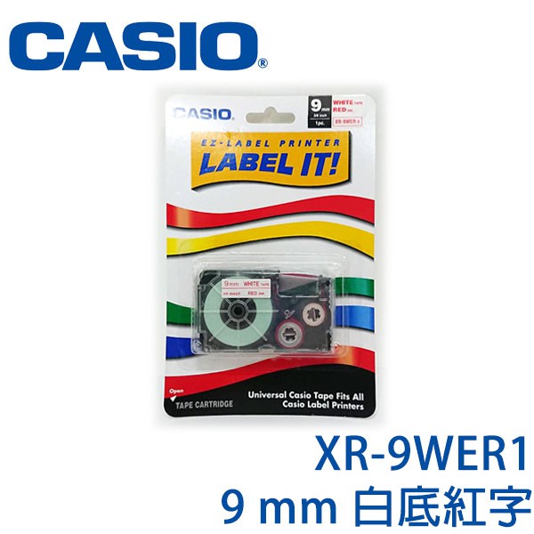 【MR3C】含稅附發票 CASIO卡西歐 9mm XR-9WER1 白底紅字 原廠標籤機色帶