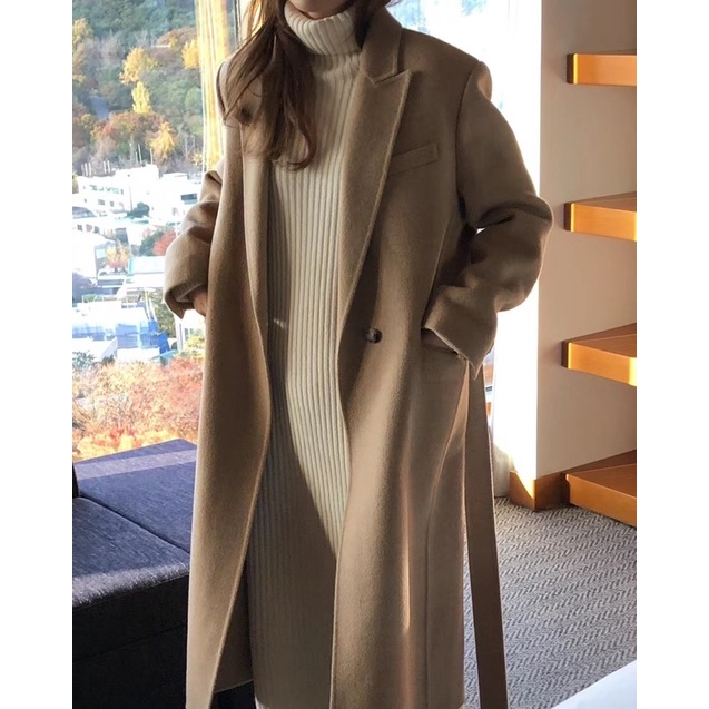 （現貨）MIHANA韓國代購✈️OUNCE羊毛長版修身綁帶大衣