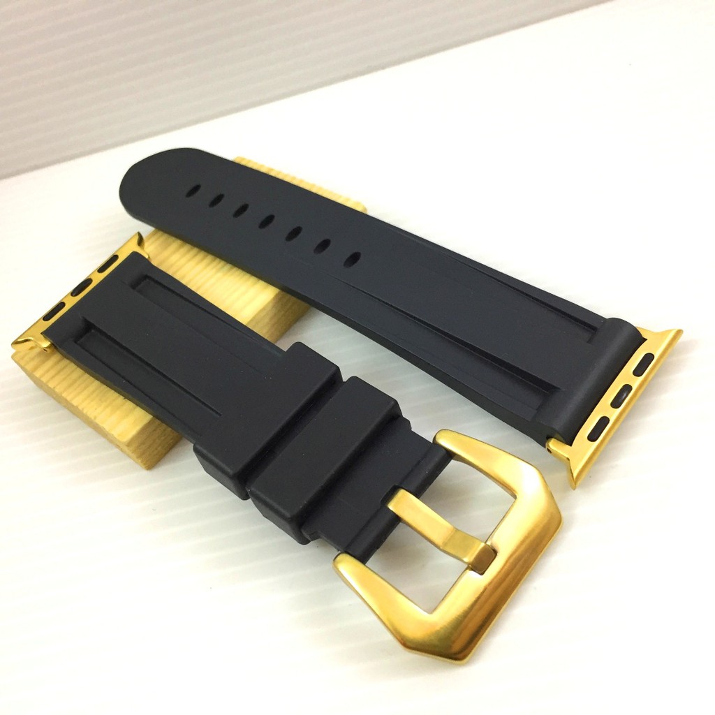 Apple Watch 沛納海 Panerai 代用 橡膠錶帶 黑 金色連接器  胖大海不鏽鋼扣 各種規格