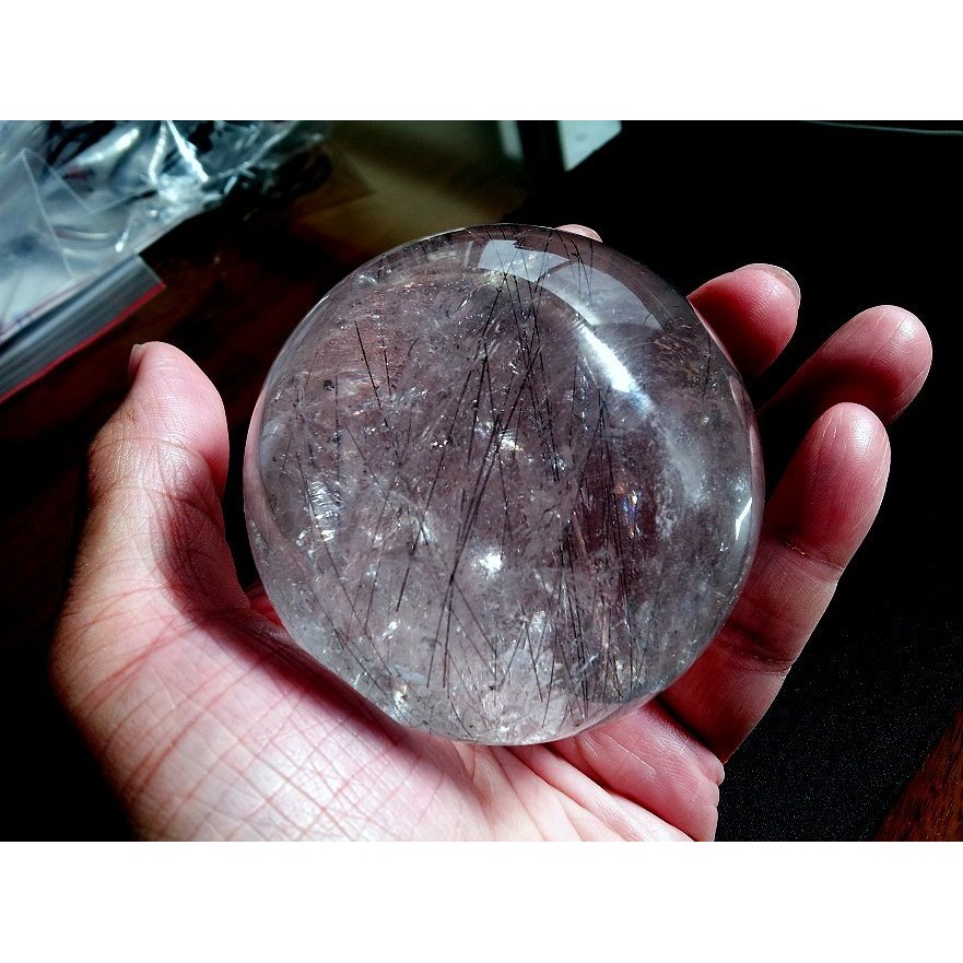 [Disk水晶][有球必應]清透黑髮晶水晶球(70mm489g)送木製球座GB-22