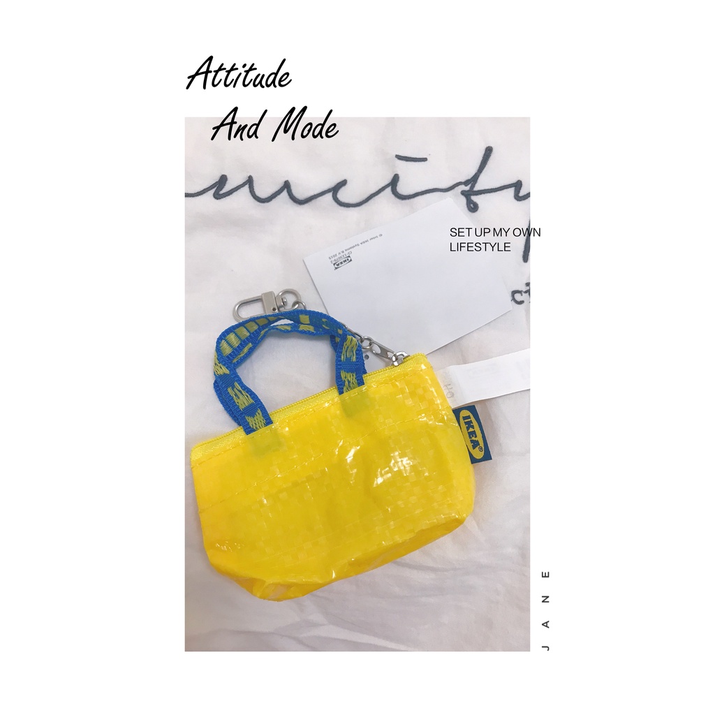 Murphys►宜家IKEA mini編織零錢包卡包鑰匙包黃色購物袋airpods  pro保護套迷你零錢包日本限定