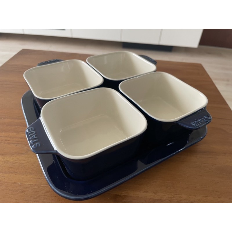 (全新）Staub 寶石藍 四件組小烤皿