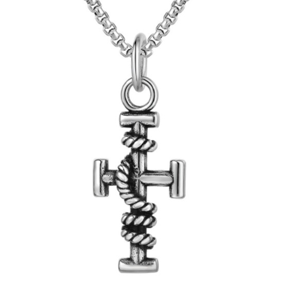 【CP0541】精緻個性歐美立體繩結十字架鑄造鈦鋼墬子項鍊/掛飾