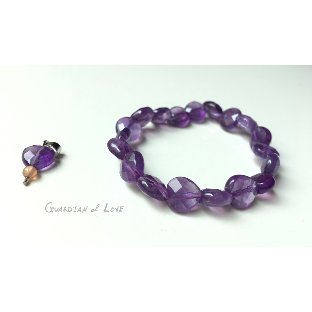 Guardian Love 天然石系列 二月誕生石 心型切割面紫水晶手鍊 項鍊 蝦皮購物