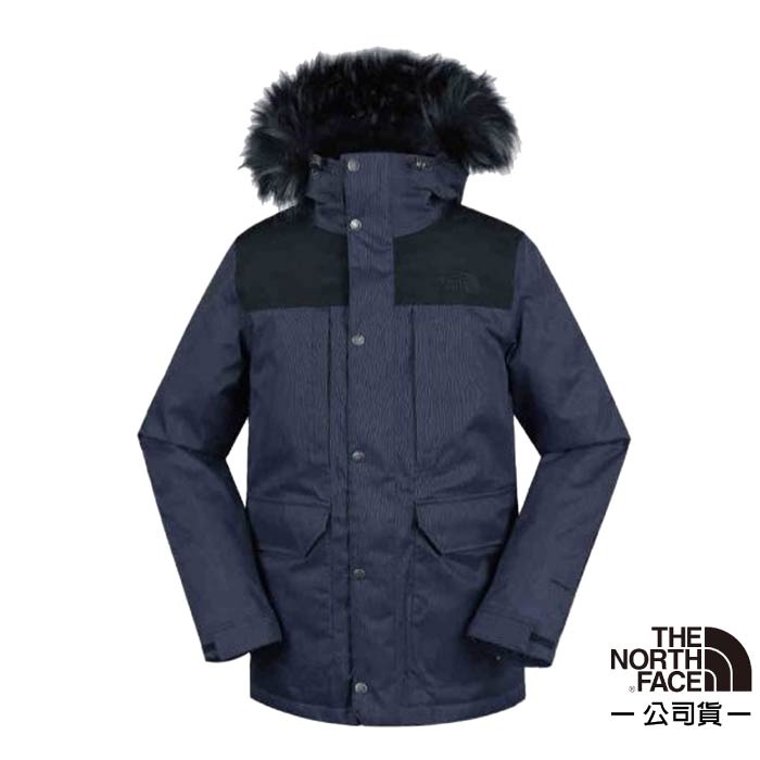 【美國 The North Face】男日系 可調式防水透氣耐磨連帽羽絨外套(貉毛可拆) 3VUJ 藍 N