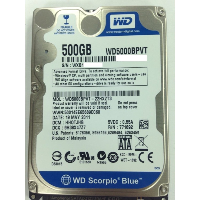【全新未拆】WD 2.5吋 500G 500GB 硬碟 (WD5000BPVT-22HXZT3) /640G 750G