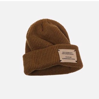 棕色羊毛帽子女加厚冷帽補丁針織帽男nb復古日式帽子