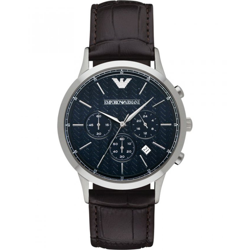 阿曼尼 手錶 Armani都會新貴計時腕錶-深藍x咖啡/43mm AR2494