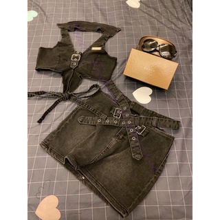 🎀Mina.Fashion小舖🎀辛辣露背龐克風牛仔扣環套裝