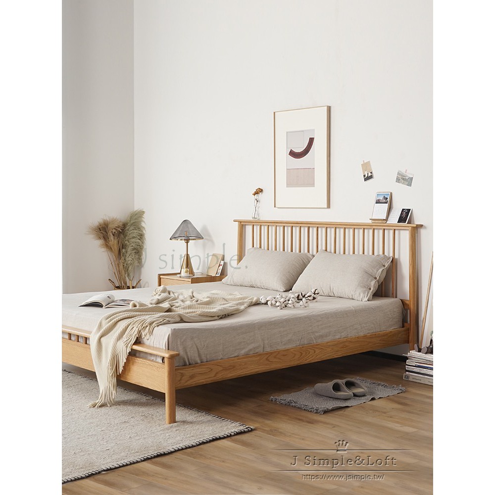 J Simple傢俱 北歐白橡木設計師床 全實木現代簡約loft工業風床架 5尺6尺雙人床 床架 白橡木 臥室 蝦皮購物