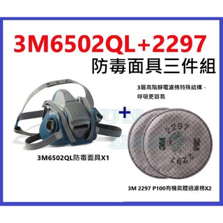 3M 6502QL快拆式防毒面具+2297 P100有機氣體異味防塵濾棉 防塵套裝組 高階靜電濾棉 3M原廠正品