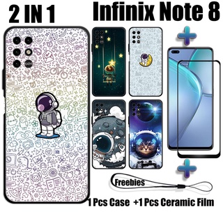 2 合 1 NASA 手機殼帶鋼化玻璃,適用於 Infinix Note 8 手機殼和曲面陶瓷螢幕保護膜