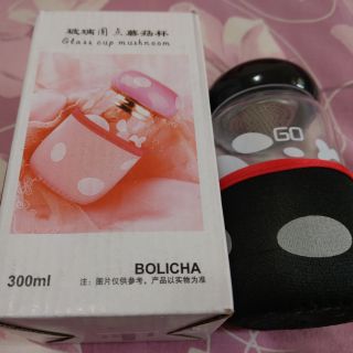 造型可愛~玻璃圓點蘑菇杯（黑色）