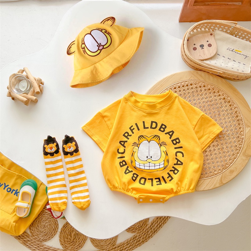 嬰兒包屁衣 造型服裝 舒適柔軟 三角包屁衣 黃色加菲造型 哈衣 爬服