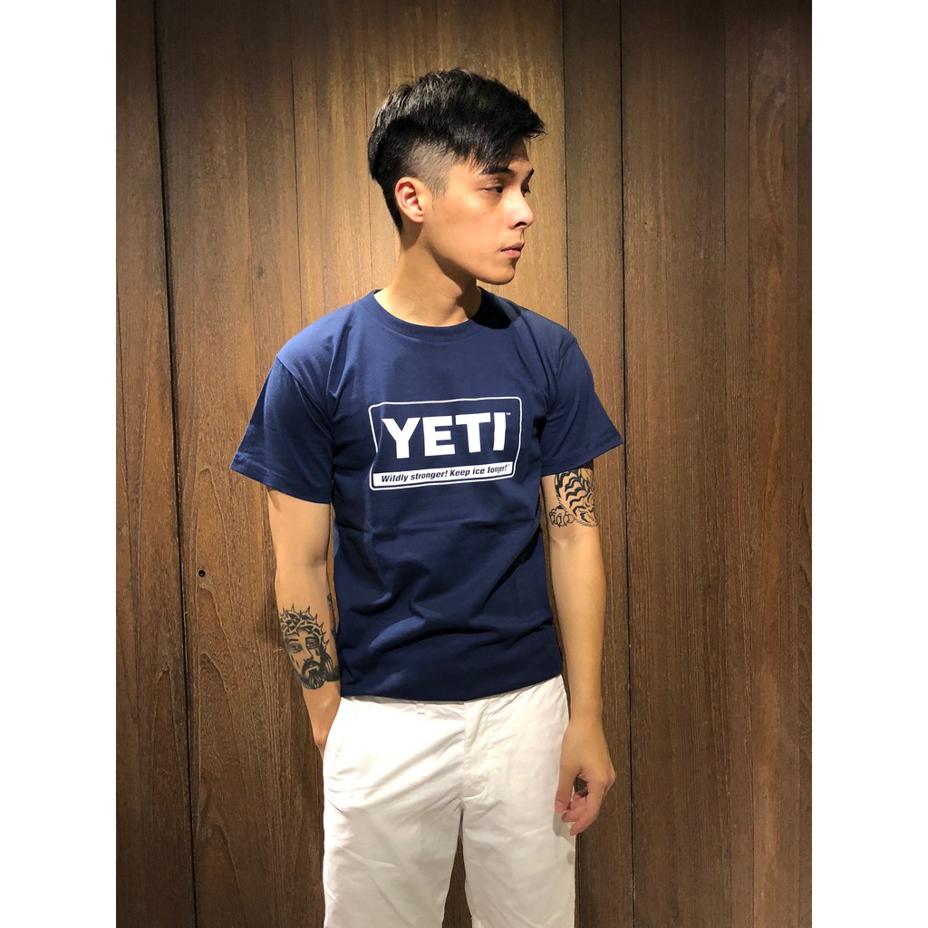 美國百分百【全新真品】 Yeti 素面 短T 休閒 T-shirt 男款 logo 短袖 S號 深藍色 J306