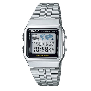 【CASIO 卡西歐】銀色復古方型世界地圖電子錶( A500WA-1DF )