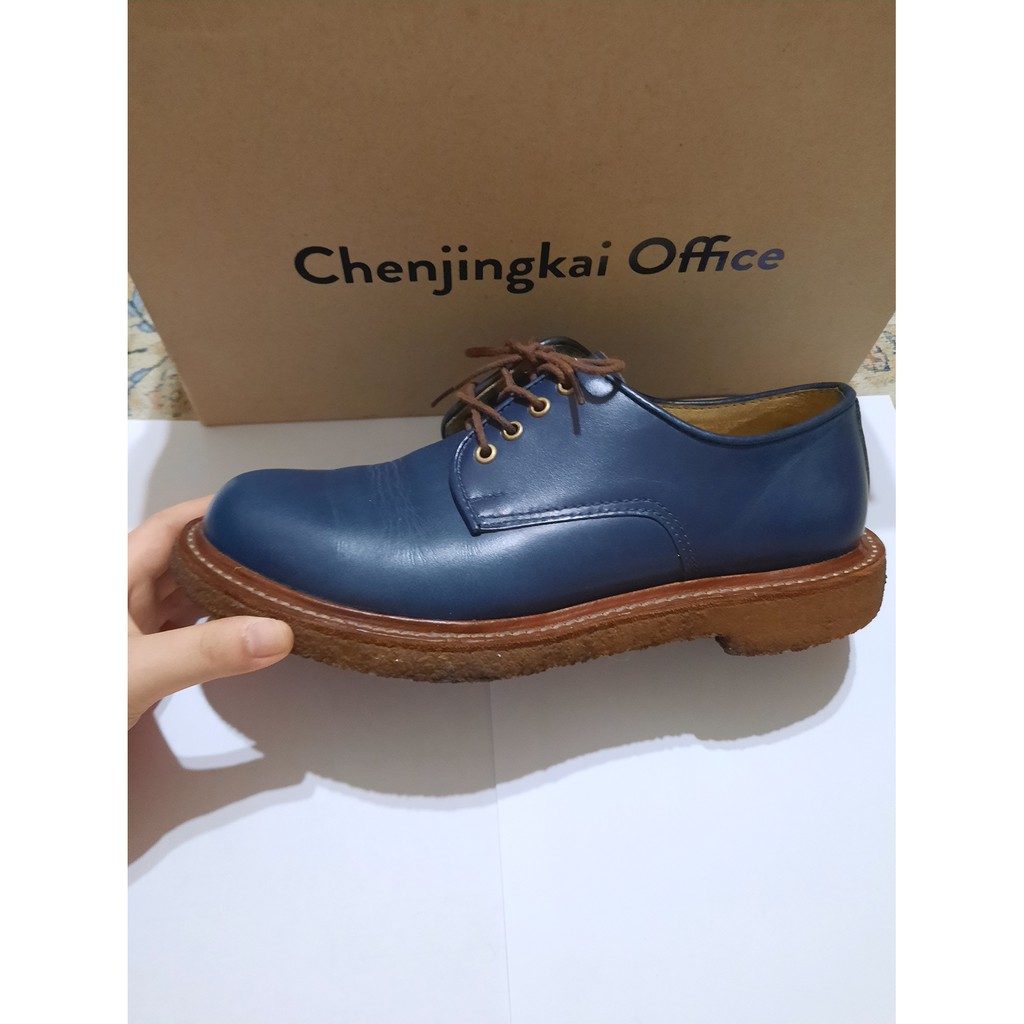 原價5千多 Chenjingkai Office女皮鞋手工訂做訂製德比鞋 深藍原皮生膠底柔軟底經典百搭簡約設計 台灣職人