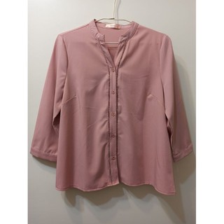 轉賣東京著衣Yoco知性優質開襟七分袖襯衫雪紡上衣粉色M號（020）