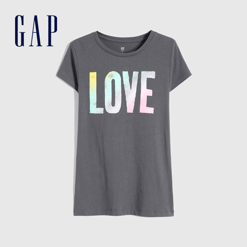 Gap 女童裝 創意印花透氣圓領T恤-藍灰色(791357)