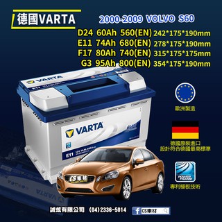CS車材-VARTA 華達電池 VOLVO S60 第一代 00-09年 D24 E11... 代客安裝 非韓製