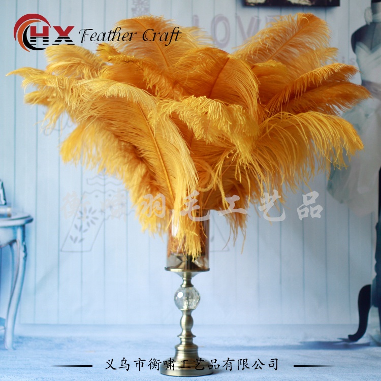 裝飾羽毛⭐金色鴕鳥毛 插花 路引桌花 櫥窗擺件 婚禮裝飾鴕鳥羽毛 飾品手工羽毛