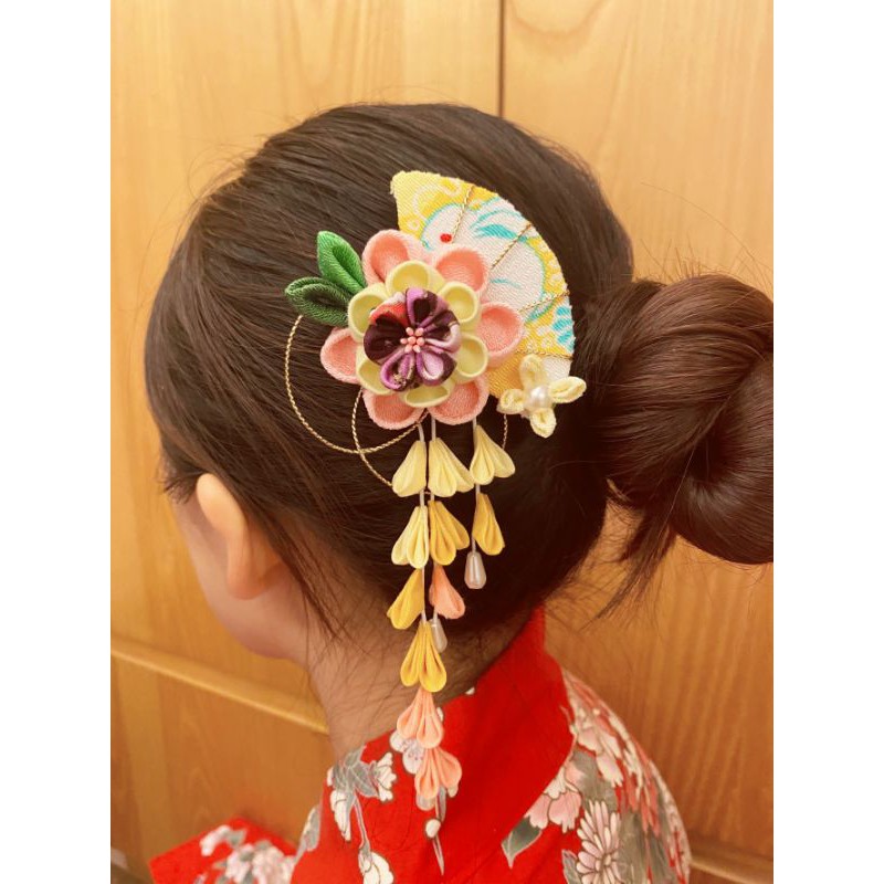 羽藝手作 可訂製設計款和風布花髮夾 秋日 和風布花和服扇子髮夾流蘇 蝦皮購物