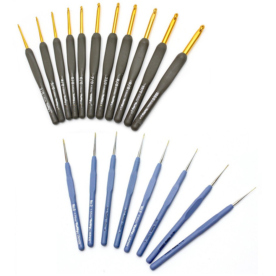 【月底前 310↘175】日本TULIP廣島黑柄金鉤針（2.0 ~ 6.5 mm）、TULIP水藍蕾絲鉤針