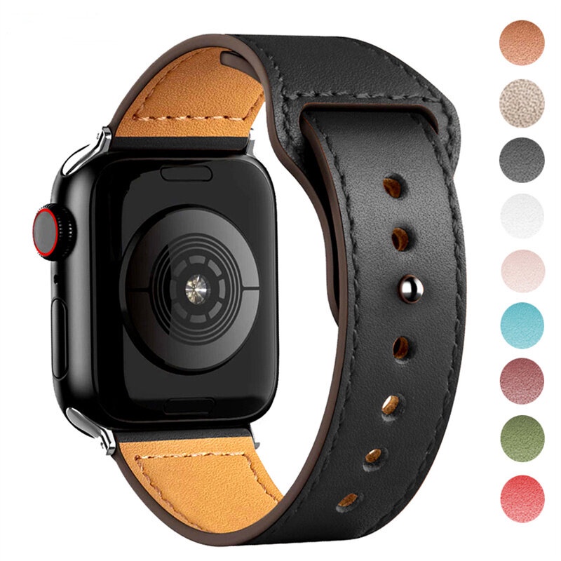 適用於蘋果手錶Apple Watch 7654321SE愛馬仕商務皮革反扣透氣運動錶帶 45ｍｍ 41mm替換錶帶