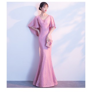 粉色晚禮服女2018新款性感掛脖名媛派對小禮服韓版短款顯瘦伴娘服 X0524