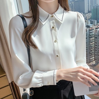 【新北現貨】快速出貨 職業正裝襯衣 高階感緞面襯衫女 長袖 春季 設計感小眾 撞色內搭 打底上衣
