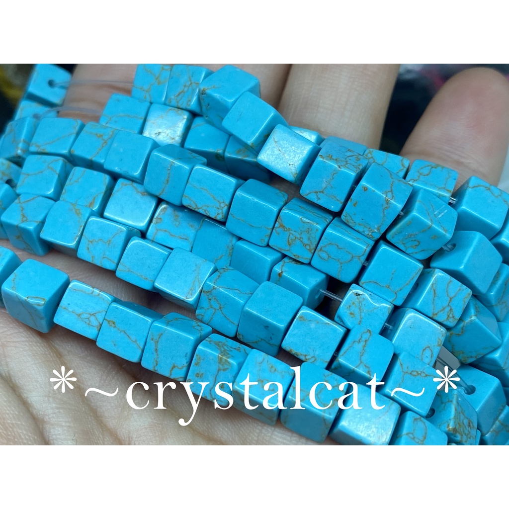 淺藍色松石方形珠手創飾品配件，約6.2mm單顆（隨機出貨）