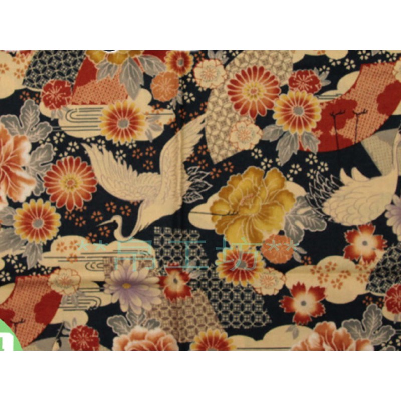 日本進口 四季彩爛漫 和風 和服風味 和柄 和調 仙鶴牡丹優質拼布 藍色 日本製 蝦皮購物