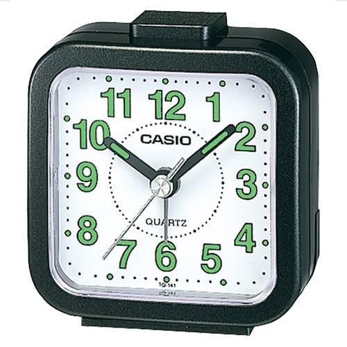 【CASIO】輕巧桌上方型鬧鐘-黑(TQ-141-1)正版宏崑公司貨