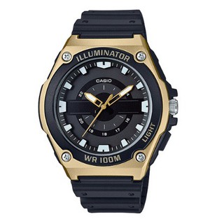 【CASIO 卡西歐】時尚指針式立體刻度設計休閒錶-黑面金框 MWC-100H-9AVDF