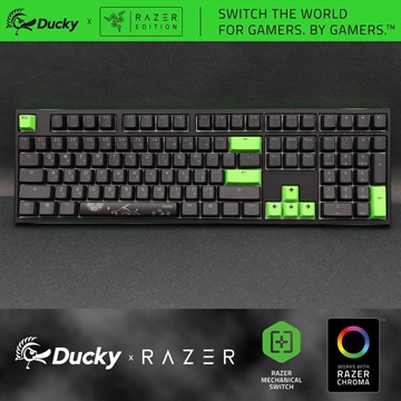 Ducky X Razer聯名款ONE 2 PBT二色鍵帽機械式鍵盤 黑色 綠軸 中文 RGB