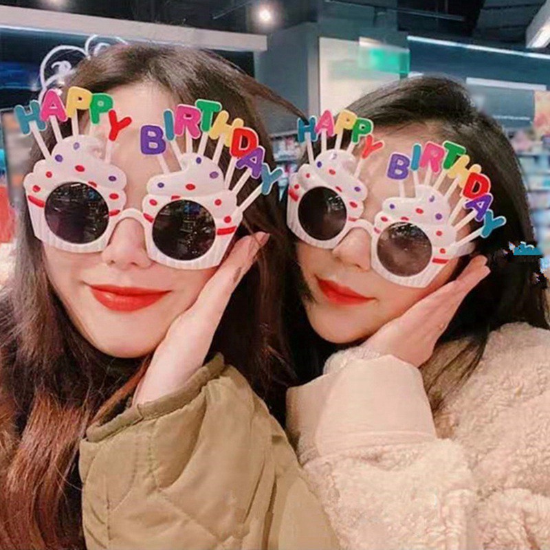 YESWOMEN 韓國ins小紅書同款生日快樂蛋糕眼鏡派對搞怪凹造型眼鏡自拍道具 生日派對眼鏡 裝飾擺件