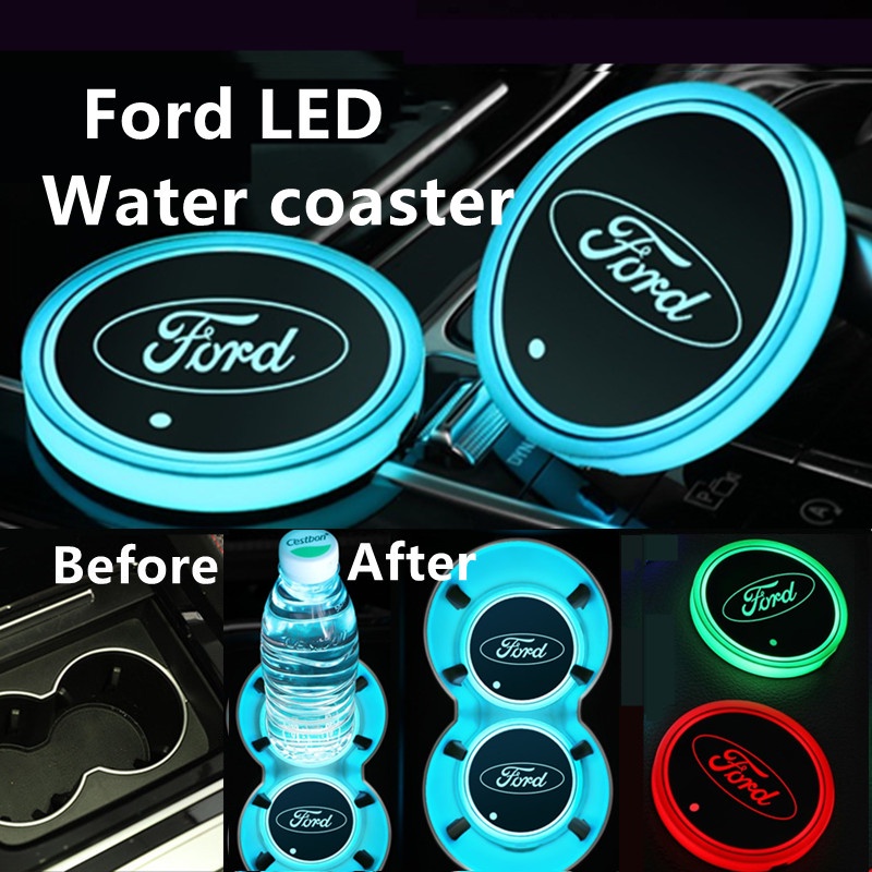 汽車水杯墊車蓋槽墊水杯墊彩色 Led 燈適用於福特 RANGER EVEREST FOCUS FIESTA Ecpspo